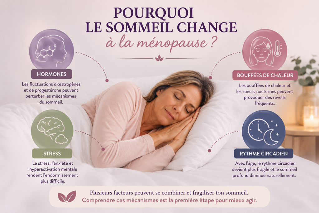 Pourquoi le sommeil change à la ménopause : hormones, bouffées de chaleur, stress et rythme circadien